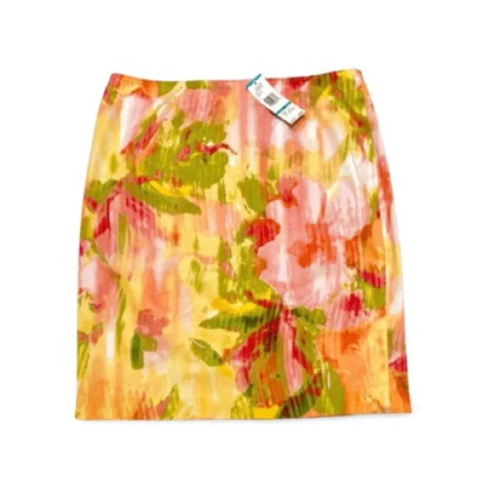 Jones New York Collection Pink, Lime, Yellow, & White Stretch Skirt - Size 16 - Picture 2 of 10